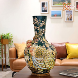  Bình Củ Tỏi cao cấp Phú Quý Trường Xuân men màu đắp nổi kênh bong vẽ vàng 24k cao 70 cm 