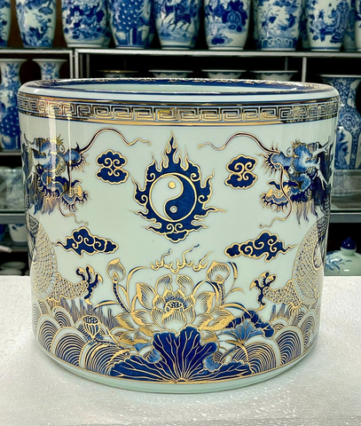  Bát hương Bát Tràng Rồng Sen men ngọc vẽ vàng đường kính 35 cm 