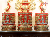  Bát hương Bát Tràng men đỏ đắp nổi rồng vẽ vàng 24k đường kính 27 cm 