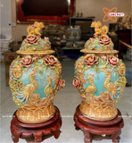  Choé Bát Tràng cao cấp Phú Quý Trường Xuân men màu đắp nổi kênh bong vẽ vàng 24k 
