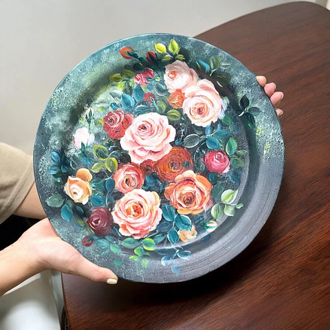  Đĩa cảnh phong thuỷ Ngàn Hoa vẽ tay đường kính 30 cm | Quà Tặng Khai Trương Đĩa Cảnh Phong Thuỷ 