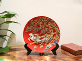  Đĩa cảnh phong thuỷ Mã Đáo Thành Công men đỏ đắp nổi vẽ vàng đường kính 35 cm | Quà Tặng Khai Trương Đĩa Cảnh Phong Thuỷ 