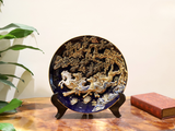  Đĩa cảnh phong thuỷ Mã Đáo Thành Công men xanh coban đắp nổi vẽ vàng đường kính 35 cm | Quà Tặng Khai Trương Đĩa Cảnh Phong Thuỷ 