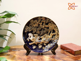  Đĩa cảnh phong thuỷ Mã Đáo Thành Công men xanh coban đắp nổi vẽ vàng đường kính 35 cm | Quà Tặng Khai Trương Đĩa Cảnh Phong Thuỷ 
