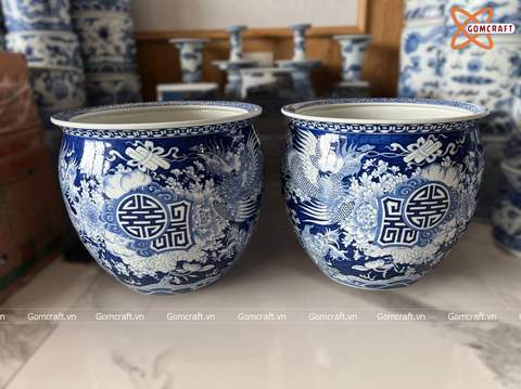  Thống sứ Bát Tràng Tứ Linh men lam vẽ kĩ đường kính 40 cm 