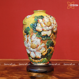  Bình Hoa men vàng họa tiết Liên Hoa Cát Tường vẽ vàng cao 36cm | Quà Tặng bình hoa Bát Tràng 