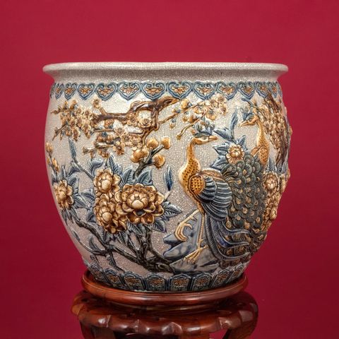  Thống sứ Bát Tràng Công Danh Phú Quý men rạn đắp nổi cao 50 cm 