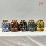  Quà Tặng Doanh Nghiệp Hũ Đựng Trà gốm sứ Bát Tràng cao cấp dáng chuông nền xanh đen vẽ màu hoa dây cao 16cm bụng 12cm 