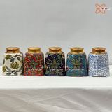  Quà Tặng Doanh Nghiệp Hũ Đựng Trà gốm sứ Bát Tràng cao cấp dáng tròn chân vuông vẽ lam hoa dây cao 14cm bụng 11cm 
