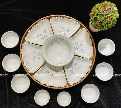  Bát Sứ Bát Tràng Hoa Mặt Trời vẽ Hoa Tuyết Mai Xanh hàng kỹ size 45 | Quà Tặng Doanh Nghiệp bát sứ 