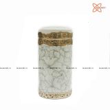  Quà Tặng Doanh Nghiệp Hũ Đựng Trà bọc đồng gốm sứ Bát Tràng vân hoa hiện đại cao 20cm bụng 10cm 