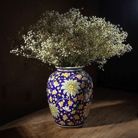  Bình Hoa dáng béo họa tiết Hoa dây kín bình vẽ men màu cao 30cm | Quà Tặng bình hoa Bát Tràng 