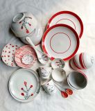  Quà Tặng Doanh Nghiệp bát sứ | Bát Sứ Bát Tràng bộ bát ăn decor gia đình họa tiết Viền Đỏ 22 chi tiết 