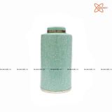  Quà Tặng Doanh Nghiệp Hũ Đựng Trà bọc đồng gốm sứ Bát Tràng nền xanh bạc hà họa tiết hiện đại cao 23cm bụng 15cm 