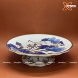  Mâm Bồng Bát Tràng Hoa Sen men trắng sứ vẽ vàng đường kính 30 cm 