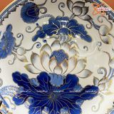  Mâm Bồng Bát Tràng Hoa Sen men trắng sứ vẽ vàng đường kính 30 cm 