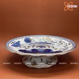  Mâm Bồng Bát Tràng Hoa Sen men trắng sứ vẽ vàng đường kính 30 cm 