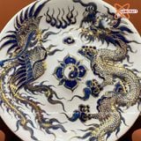  Mâm Bồng Bát Tràng Rồng Phượng men trắng sứ đắp nổi vẽ vàng đường kính 30 cm 