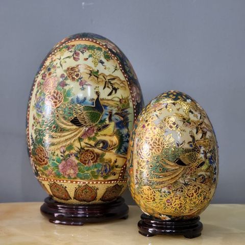  Trứng sứ Satsuma cặp vẽ vàng cao 18-26cm 