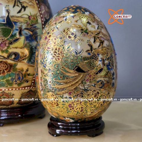  Trứng sứ Satsuma cặp vẽ vàng cao 18-26cm 