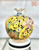  Bình Hút Lộc dáng miệng lượn nền vàng ngàn hoa Phát Tài Phát Lộc vẽ vàng cao 35cm  | Quà Tặng Khai Trương bình hút lộc Bát Tràng 
