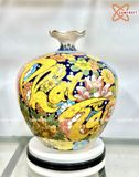  Bình Hút Lộc dáng miệng lượn nền vàng ngàn hoa Phát Tài Phát Lộc vẽ vàng cao 35cm  | Quà Tặng Khai Trương bình hút lộc Bát Tràng 