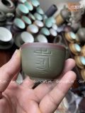  Ấm Chén Bát Tràng gốm Tử Sa dáng Búp Sen khắc chữ Phúc Lộc Thọ Xanh trầm chỉ đỏ lòng trắng 400ml | Quà Tặng Doanh Nghiệp bộ ấm chén uống trà 