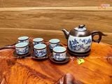  Ấm Chén Bát Tràng họa tiết Phong Cảnh dáng Bưởi 600ml | Quà Tặng Doanh Nghiệp bộ ấm chén uống trà 