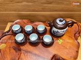  Ấm Chén Bát Tràng họa tiết Phong Cảnh dáng Bưởi 600ml | Quà Tặng Doanh Nghiệp bộ ấm chén uống trà 