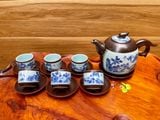  Ấm Chén Bát Tràng họa tiết Phong Cảnh dáng Bưởi 600ml | Quà Tặng Doanh Nghiệp bộ ấm chén uống trà 