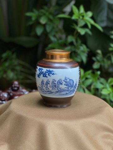  Hũ Đựng Trà Gốm Sứ Bát Tràng Cao Cấp Họa Tiết Đám Cưới Chuột Cao 15cm | Quà Tặng Doanh Nghiệp hũ đựng trà bằng gốm 