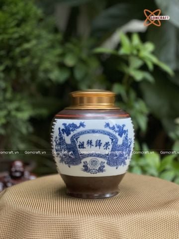  Hũ Đựng Trà Gốm Sứ Bát Tràng Cao Cấp Họa Tiết Vinh Quy Bái Tổ Cao 15cm | Quà Tặng Doanh Nghiệp hũ đựng trà bằng gốm 