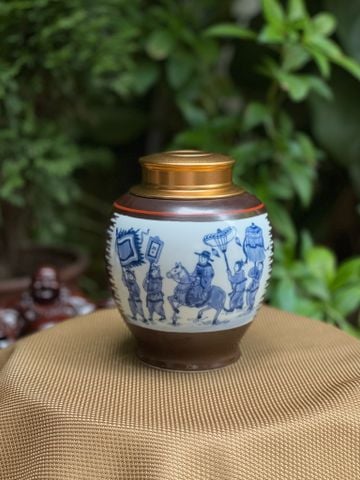  Hũ Đựng Trà Gốm Sứ Bát Tràng Cao Cấp Họa Tiết Vinh Quy Bái Tổ Cao 15cm | Quà Tặng Doanh Nghiệp hũ đựng trà bằng gốm 