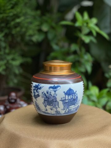  Hũ Đựng Trà Gốm Sứ Bát Tràng Cao Cấp Họa Tiết Đám Cưới Chuột Cao 13cm | Quà Tặng Doanh Nghiệp hũ đựng trà bằng gốm 