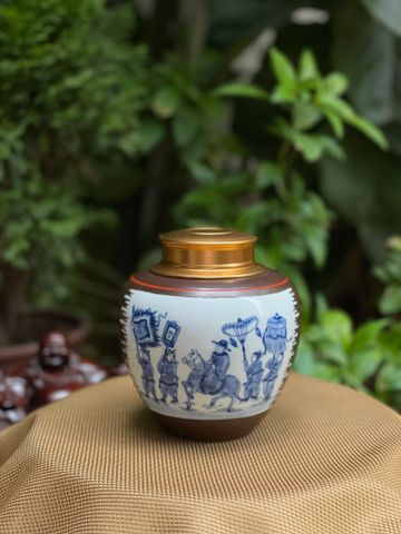  Hũ Đựng Trà Gốm Sứ Bát Tràng Cao Cấp Họa Tiết Vinh Quy Bái Tổ Cao 13cm | Quà Tặng Doanh Nghiệp hũ đựng trà bằng gốm 