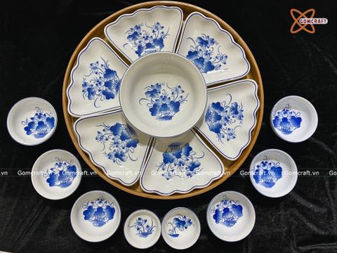  Bát Sứ Bát Tràng Hoa Mặt Trời vẽ Sen nước size 45 | Quà Tặng Doanh Nghiệp bát sứ 