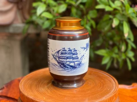  Hũ Đựng Trà Gốm Sứ Bát Tràng Cao Cấp Họa Tiết Thuận Buồm Xuôi Gió Cao 18cm | Quà Tặng Doanh Nghiệp hũ đựng trà bằng gốm 