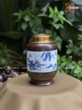  Hũ Đựng Trà Gốm Sứ Bát Tràng Cao Cấp Họa Tiết Sơn Thủy Tùng Chùa Cao 18cm | Quà Tặng Doanh Nghiệp hũ đựng trà bằng gốm 