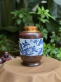  Hũ Đựng Trà Gốm Sứ Bát Tràng Cao Cấp Họa Tiết Sơn Thủy Tùng Chùa Cao 18cm | Quà Tặng Doanh Nghiệp hũ đựng trà bằng gốm 