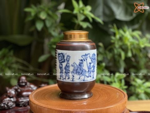  Hũ Đựng Trà Gốm Sứ Bát Tràng Cao Cấp Họa Tiết Vinh Quy Bái Tổ Cao 18cm | Quà Tặng Doanh Nghiệp hũ đựng trà bằng gốm 