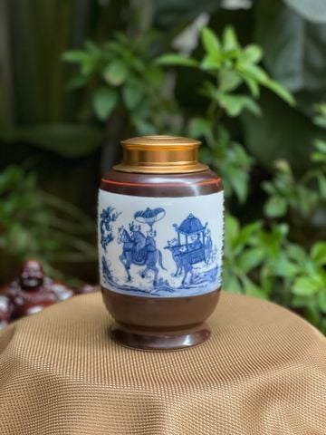  Hũ Đựng Trà Gốm Sứ Bát Tràng Cao Cấp Họa Tiết Đám Cưới Chuột Cao 18cm | Quà Tặng Doanh Nghiệp hũ đựng trà bằng gốm 