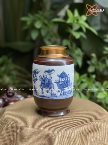  Hũ Đựng Trà Gốm Sứ Bát Tràng Cao Cấp Họa Tiết Đám Cưới Chuột Cao 18cm | Quà Tặng Doanh Nghiệp hũ đựng trà bằng gốm 