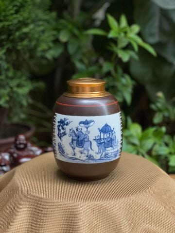  Hũ Đựng Trà Gốm Sứ Bát Tràng Cao Cấp Họa Tiết Đám Cưới Chuột Cao 18cm Dáng Béo | Quà Tặng Doanh Nghiệp hũ đựng trà bằng gốm 