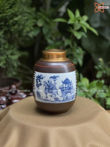  Hũ Đựng Trà Gốm Sứ Bát Tràng Cao Cấp Họa Tiết Đám Cưới Chuột Cao 18cm Dáng Béo | Quà Tặng Doanh Nghiệp hũ đựng trà bằng gốm 