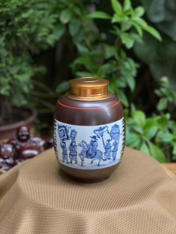  Hũ Đựng Trà Gốm Sứ Bát Tràng Cao Cấp Họa Tiết Vinh Quy Bái Tổ Cao 18cm Dáng Béo | Quà Tặng Doanh Nghiệp hũ đựng trà bằng gốm 