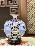  Bình Hút Lộc men lam vẽ vàng Thuận Buồm Xuôi Gió cao 22cm bụng 19cm | Quà Tặng Khai Trương bình hút lộc Bát Tràng 