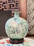  Bình Hút Lộc vẽ vàng Kim Kê Đại Cát vân đá xanh lục cao 30cm bụng 28cm | Quà Tặng Khai Trương bình hút lộc Bát Tràng 