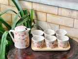  Quà Tặng Doanh Nghiệp bộ ấm chén uống trà | Ấm Chén Bát Tràng vuốt tay decor hiện đại họa tiết Hoa Tầm Xuân 750ml 