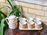  Quà Tặng Doanh Nghiệp bộ ấm chén uống trà | Ấm Chén Bát Tràng vuốt tay decor hiện đại họa tiết Hoa Tầm Xuân 750ml 