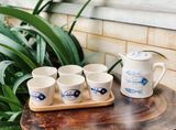  Quà Tặng Doanh Nghiệp bộ ấm chén uống trà | Ấm Chén Bát Tràng vuốt tay decor hiện đại vẽ Cá Xanh 750ml 